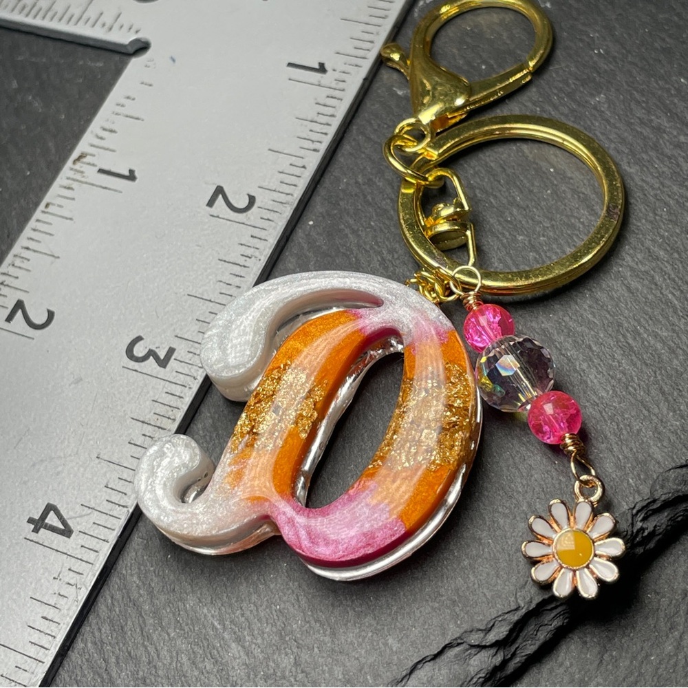 Custom Orange Cream and Pink Letter “D” Keychain with Daisy Charm - Picture 11 of 12
